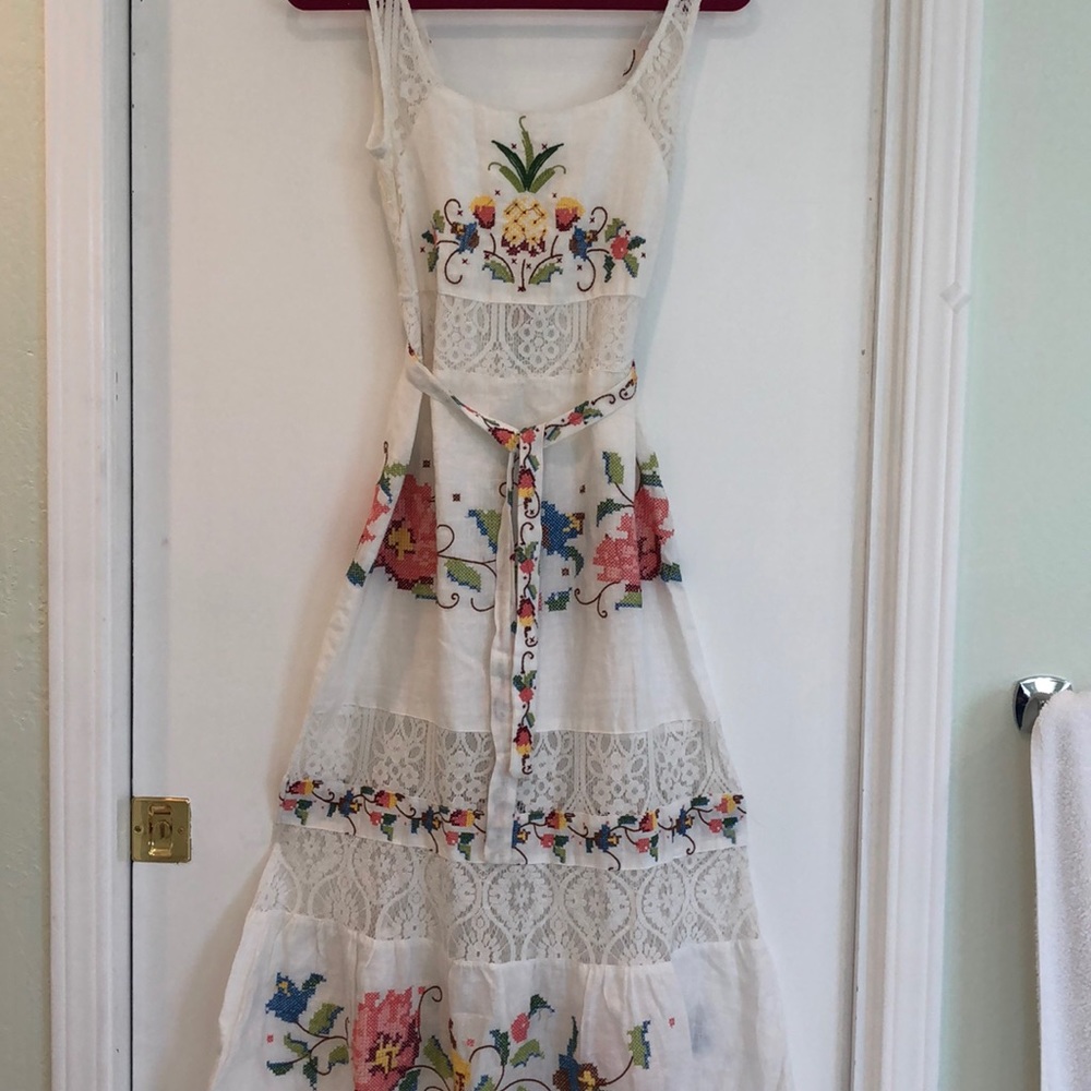 FARM Rio White Maxi Dress with Colorful Floral Embroidery